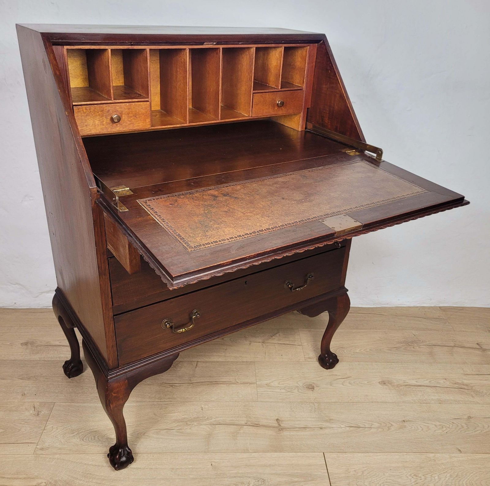 Vintage Writing Bureau Desk Key Lockable Drawers Leather 1930 photo Furniture