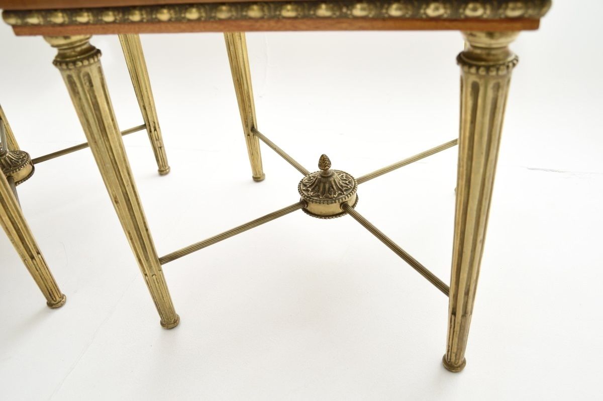 Pair Of Antique Satin Wood And Brass Side Tables photo vintage