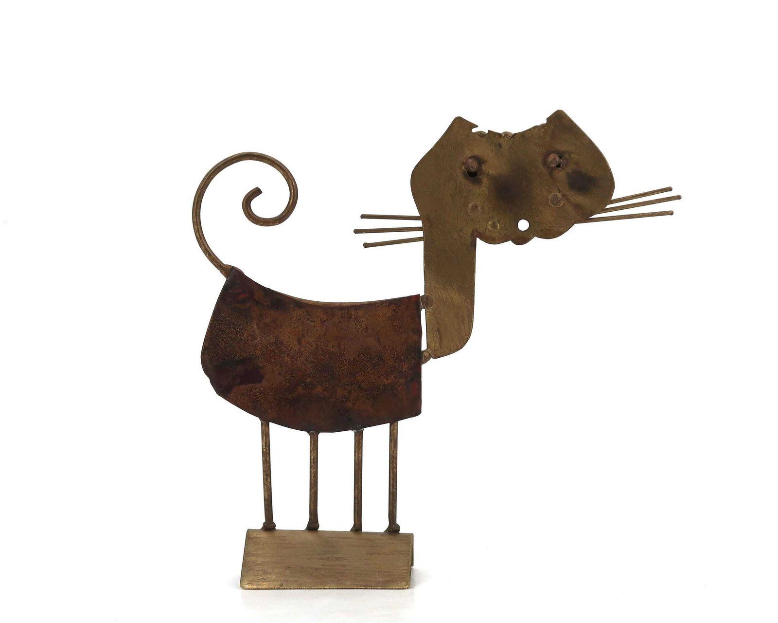 Brass And Copper Cat Sculpture By Jarc, 1950s / Brutalist Art, Home Decor, C Jere Style, Modernist, Modernism photo Art