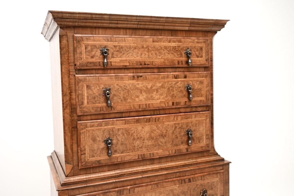 Antique Burr Walnut Chest On Chest Of Drawers photo for sale