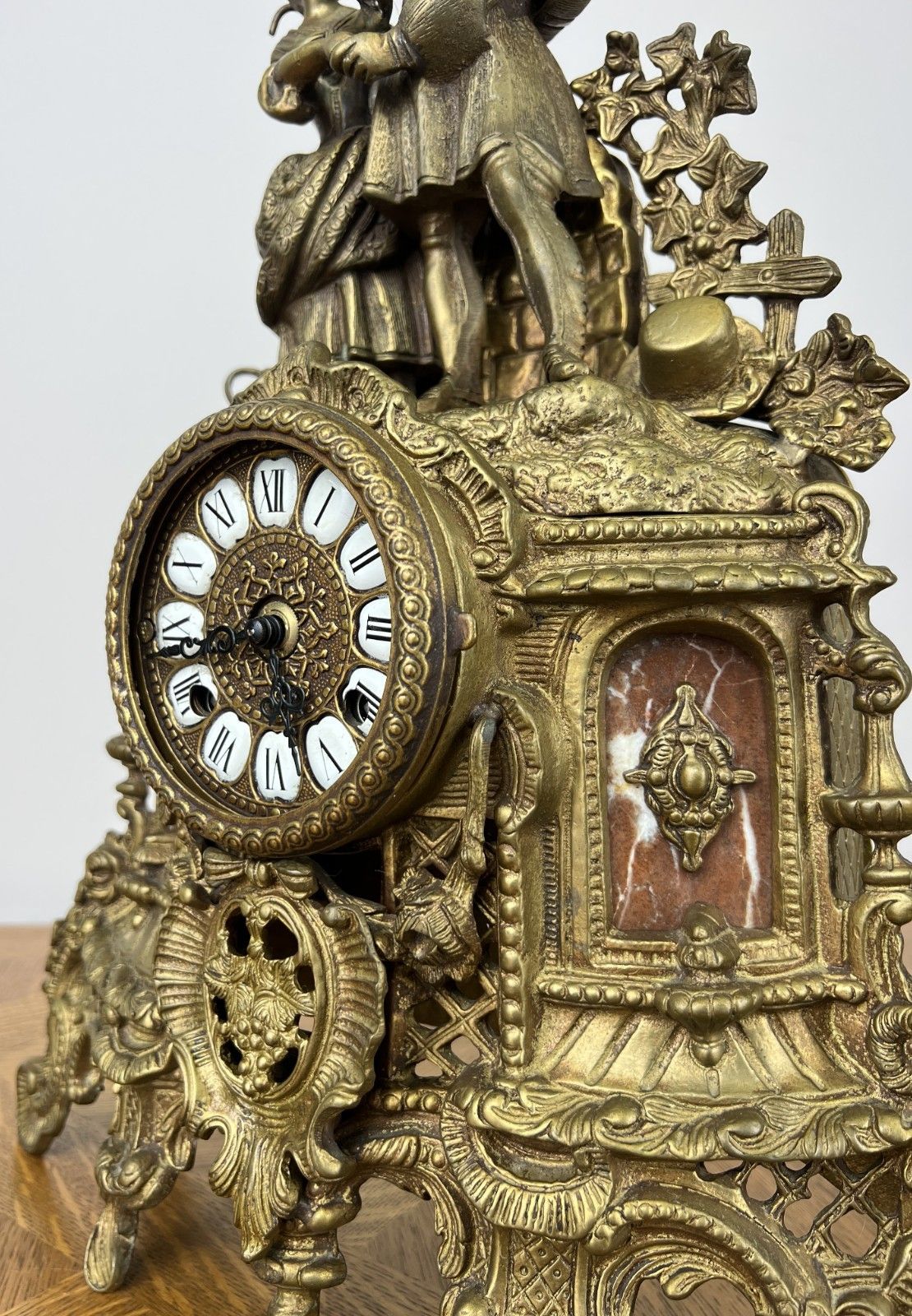 349.0 Clock Vintage Brass Figurine Mantel Clock Ornate Decorative Table Clock Lot 6054 photo