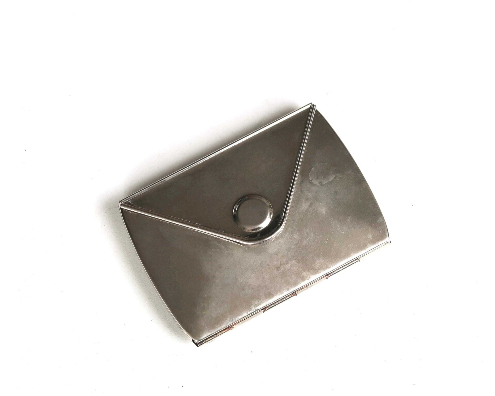 Franse zilveren metalen zakspiegeltje in envelopvorm, ca. jaren 1950 / Handtas, Make-up, Cadeau Vrouw, Pin Up Accessoires, Vintage