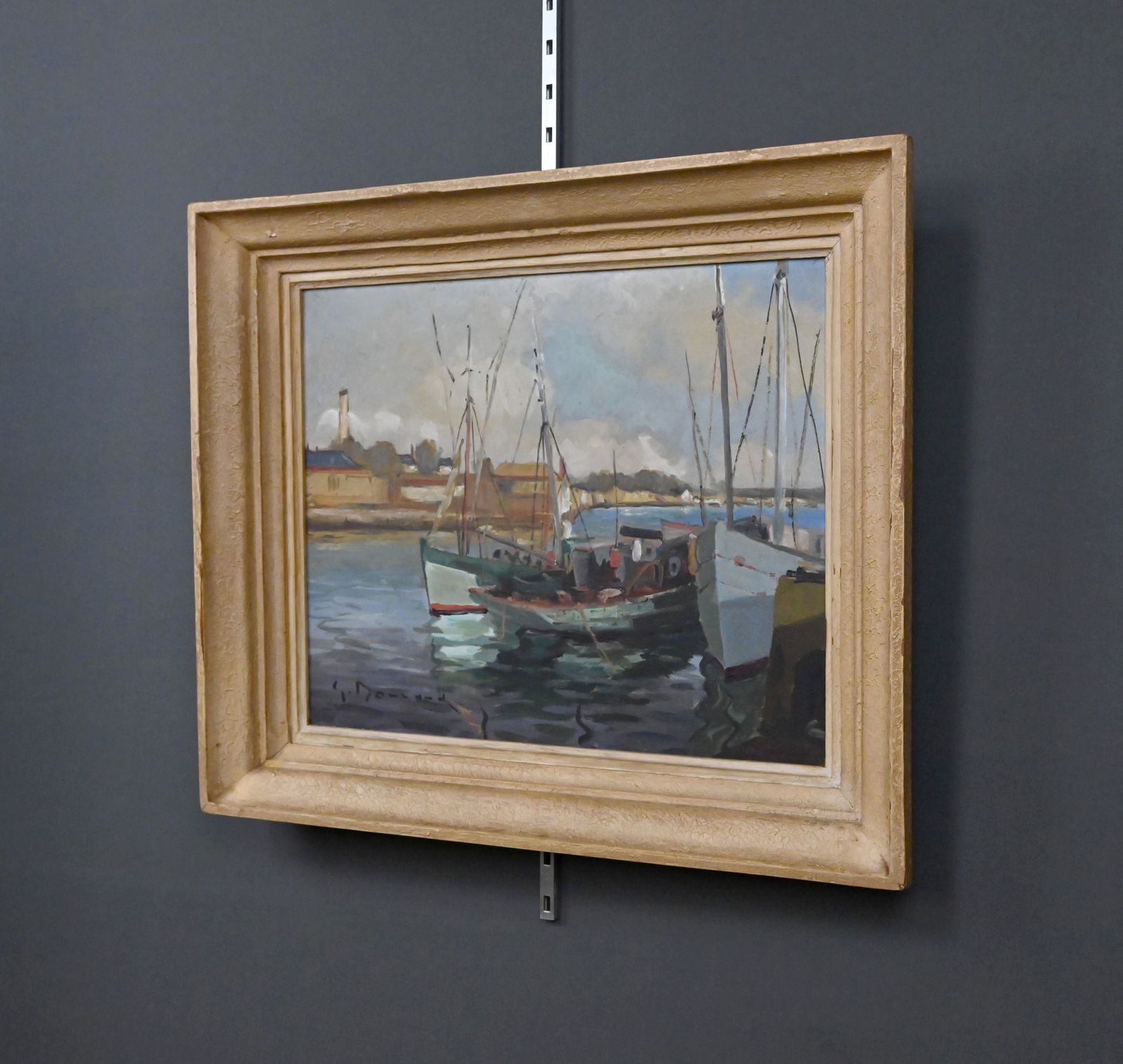 Painting "Tuna Boats At Quayside", Oil On Panel, Signed G. Boulard – Mid 20th Century photo Art