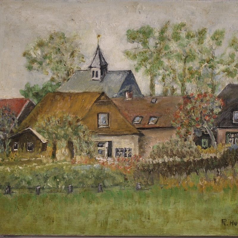 Dutch Painting Of A View Of Houses In Impressionist Style photo for sale