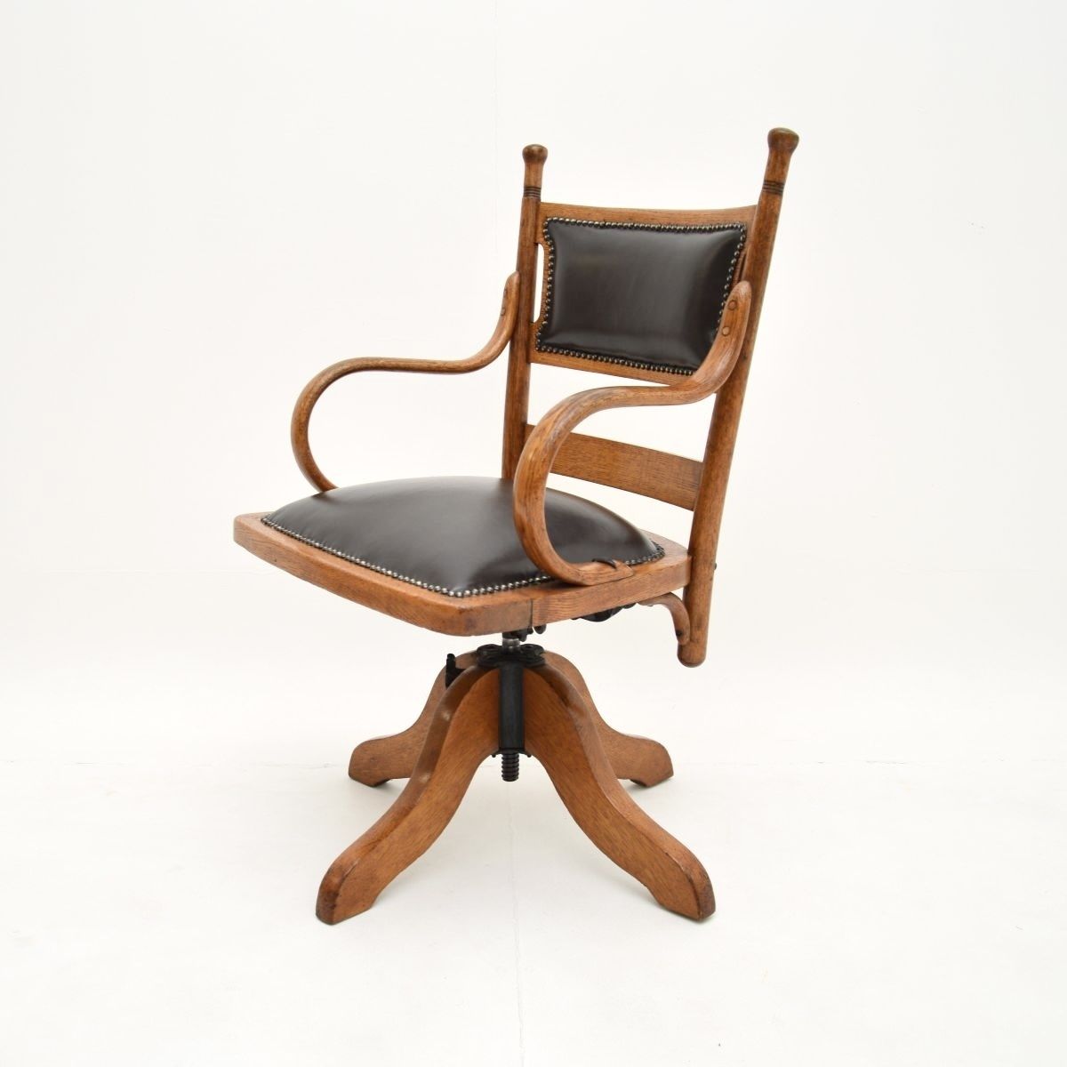 Antique Victorian Bentwood And Leather Swivel Desk Chair photo for sale