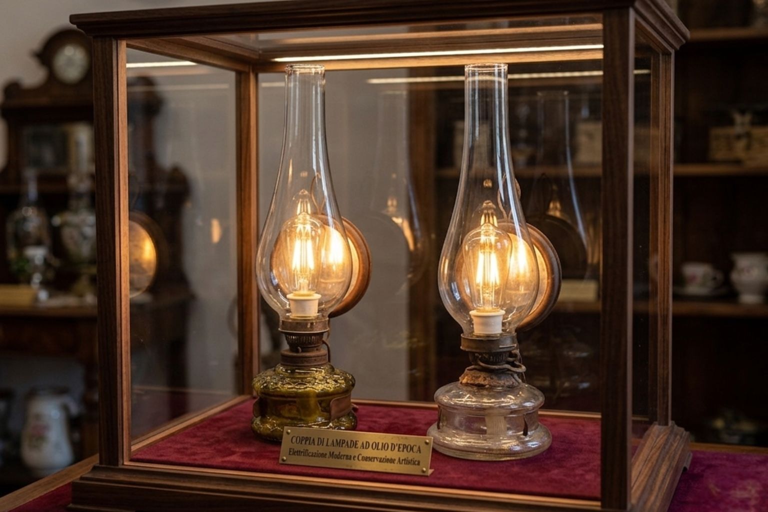 Coppia Di Lampade Vintage Ditmar – Antiche Lampade A Olio Elettrificate Con Specchio Riflettente