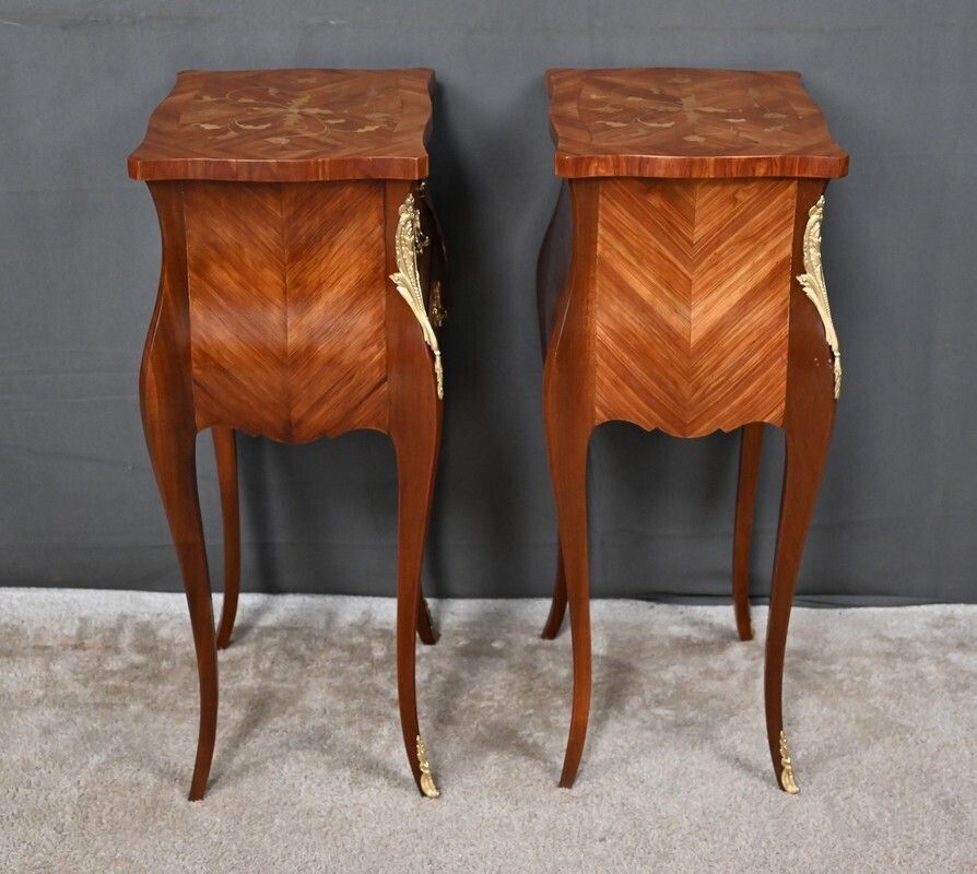 photo vinterior Pair Of Marquetry Bedside Tables, Louis XV Style – Mid 20th Century