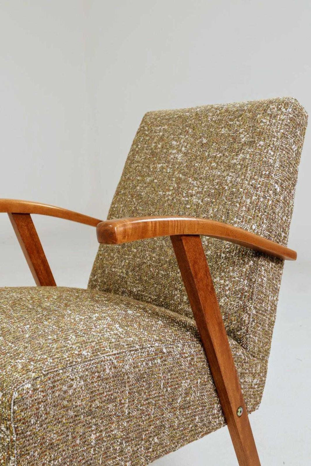 photo furniture Vintage Lounge Chair Green Pattern Upholstery Refurbished, 1970s.