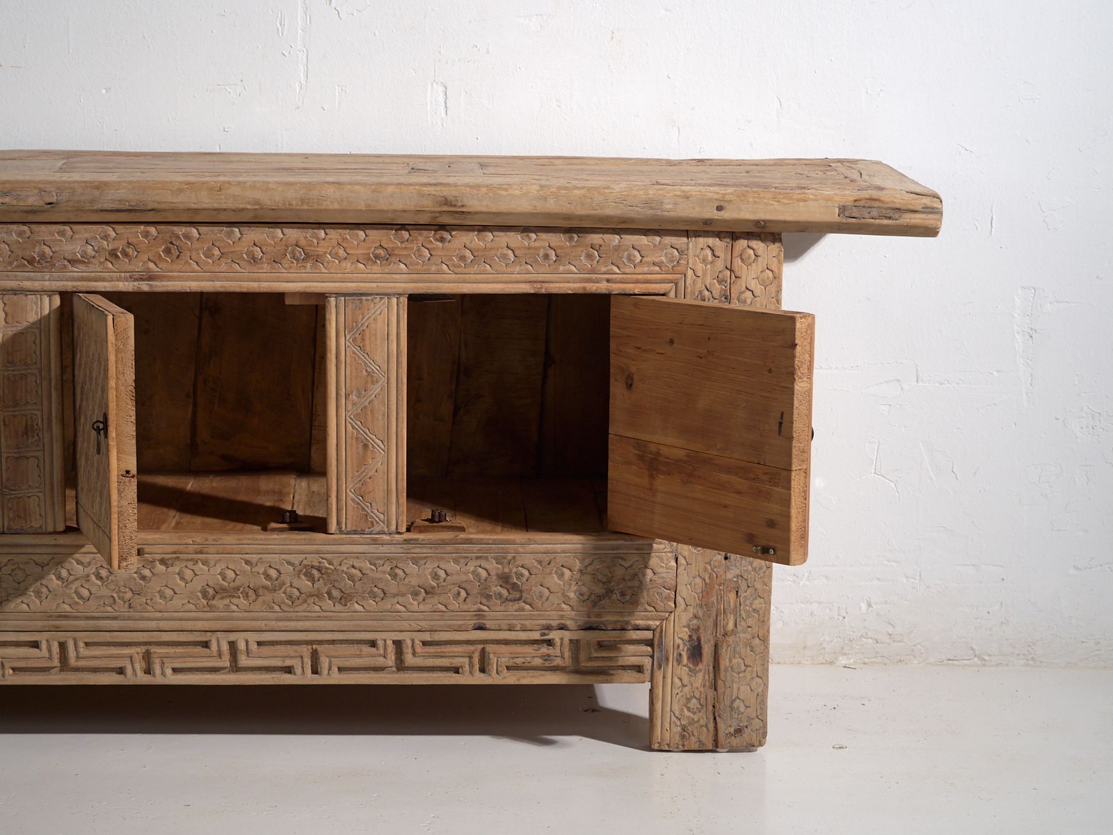 photo furniture Antique Carved Low Sideboard In Pine Wood  China Circa 1900