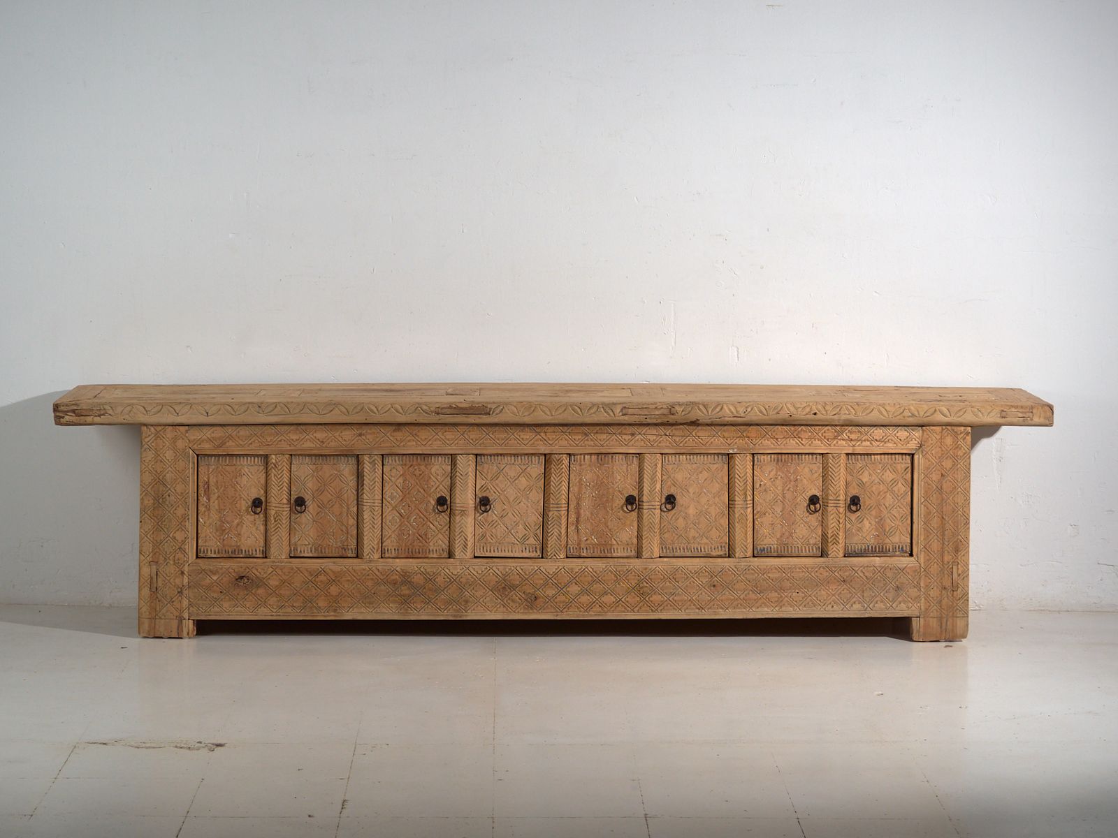Antique Carved Low Sideboard In Pine Wood  China  Circa 1900 photo Furniture