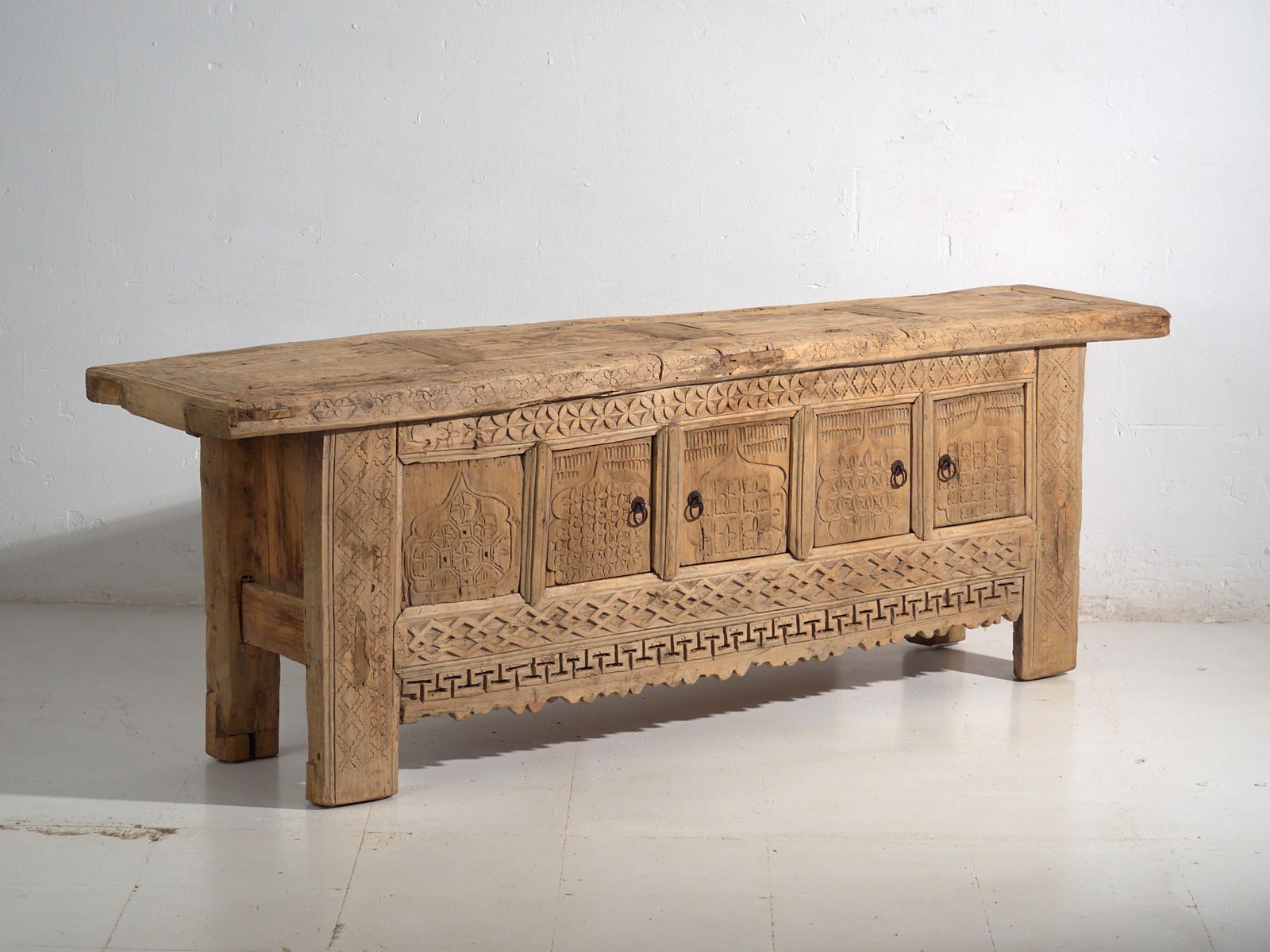 Antique Carved Low Sideboard In Pine Wood China Circa 1900 photo furniture