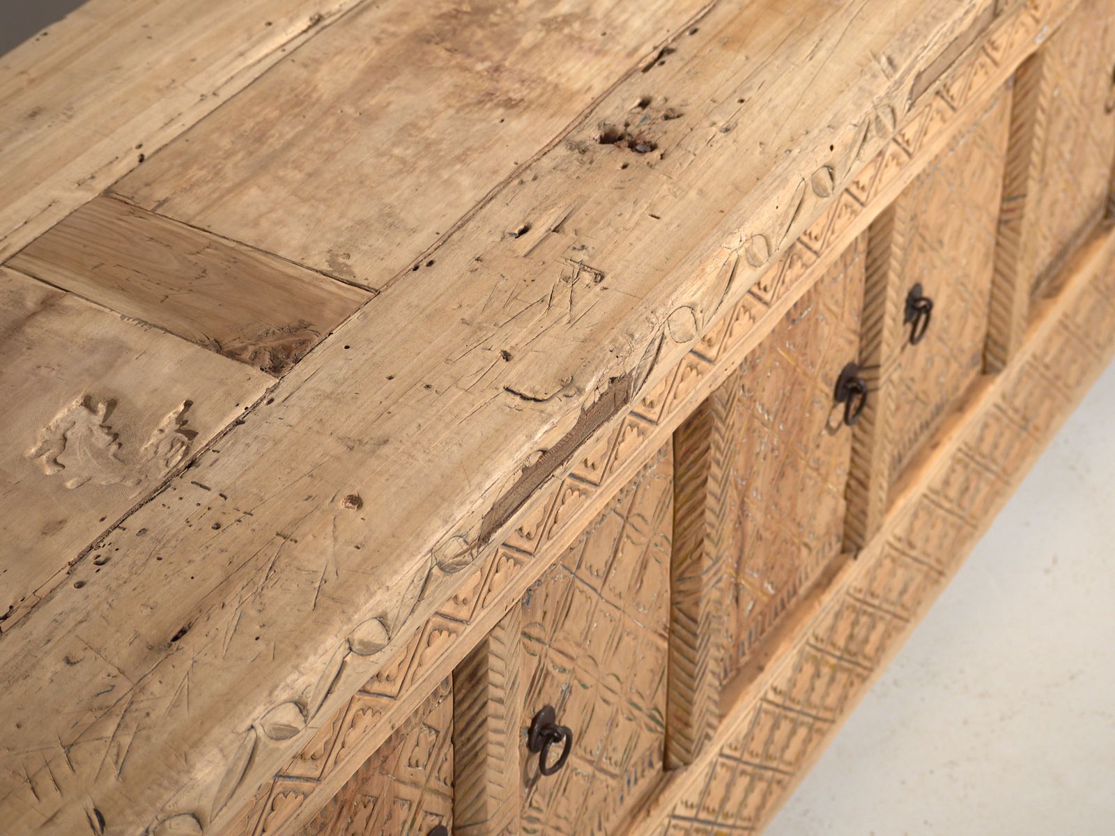 Antique Carved Low Sideboard In Pine Wood China Circa 1900 photo for sale