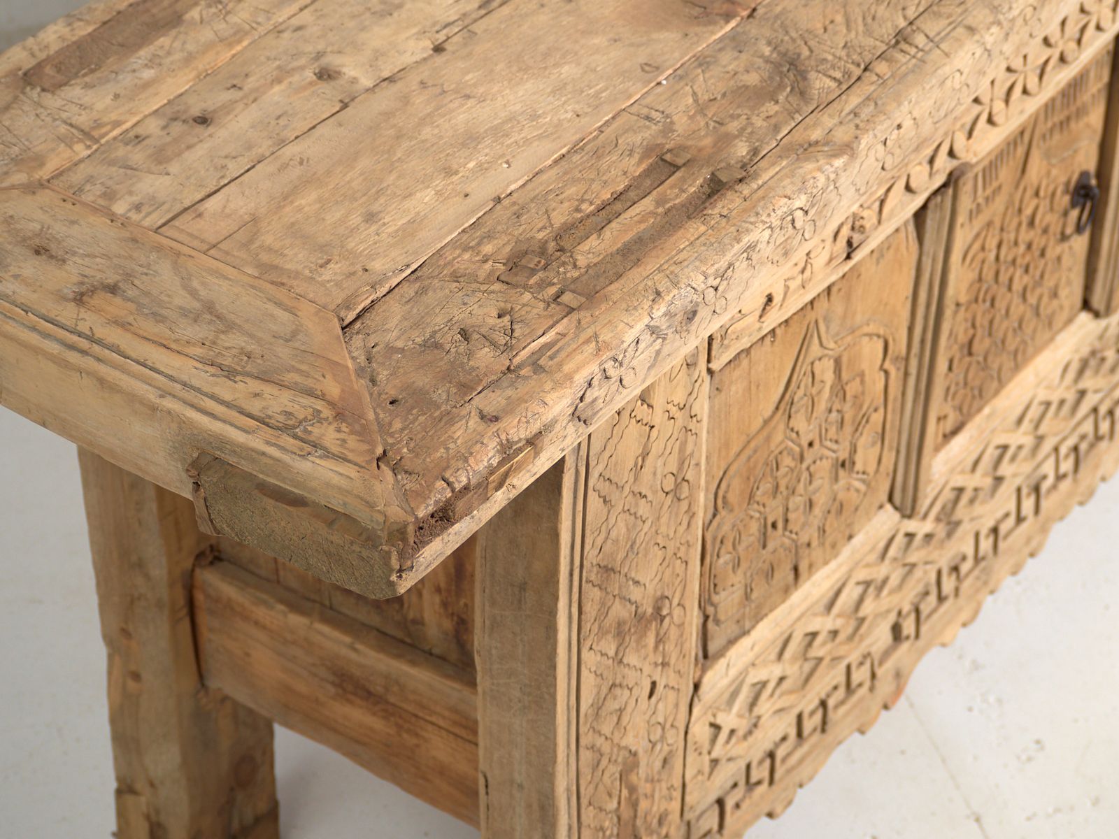 Antique Carved Low Sideboard In Pine Wood China Circa 1900 photo vinterior