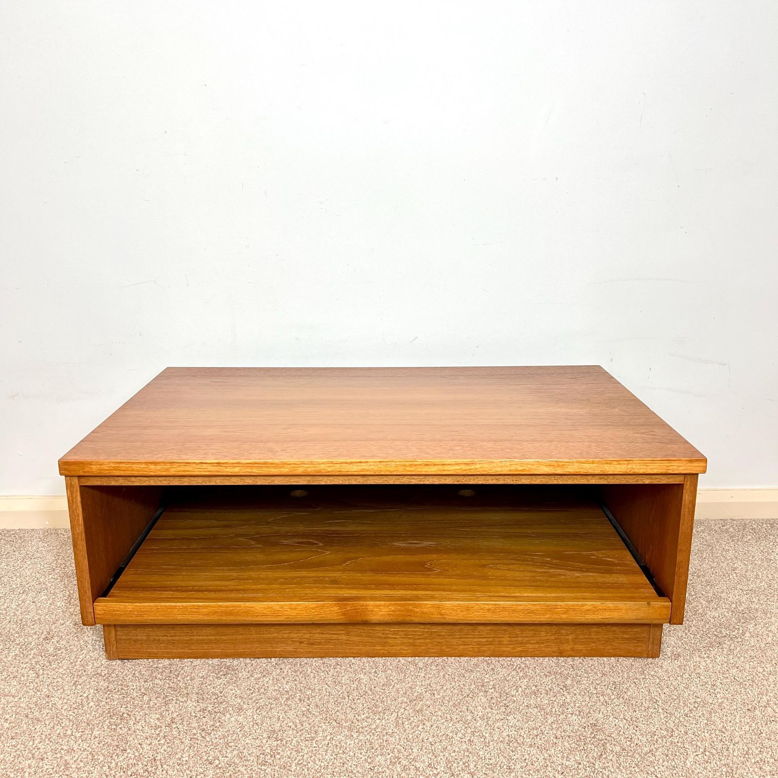 Mid Century Teak Media Unit , Tv Stand With Sliding Shelf