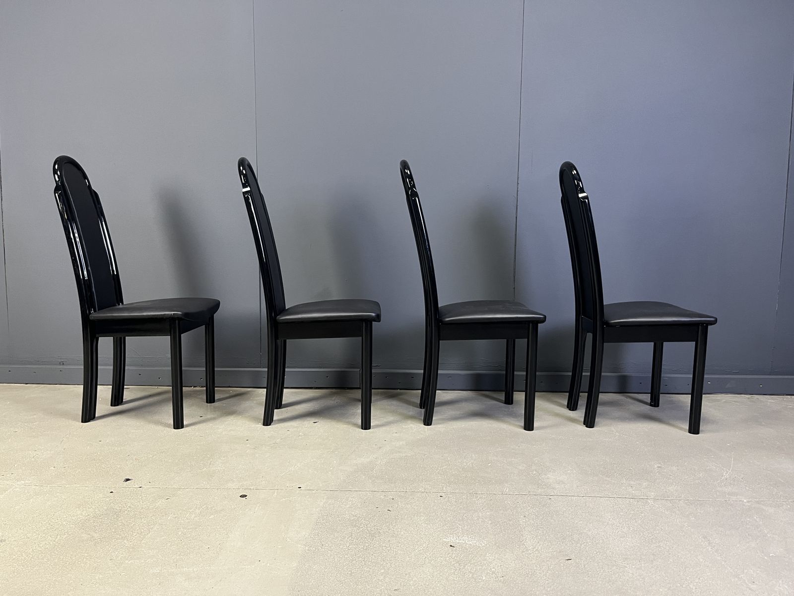 Postmodern Lacquered Wood Italian Dining Chairs, 1980s photo for sale