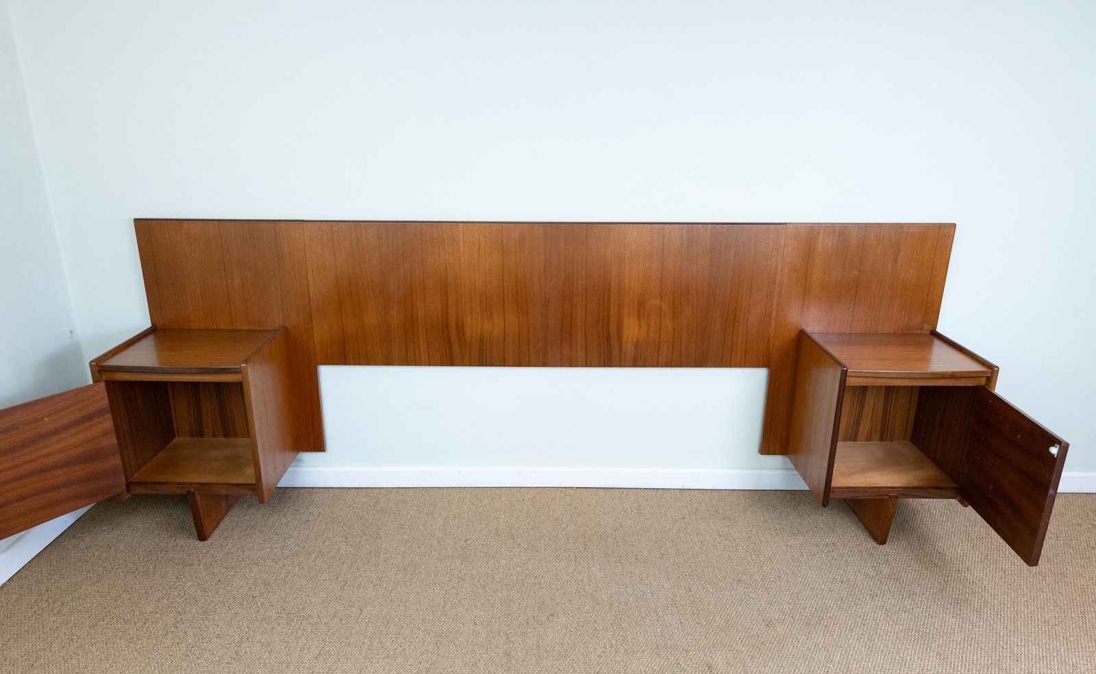 Vintage Mid Century White Newton Teak King Size Headboard With Bedside Cabinets photo for sale