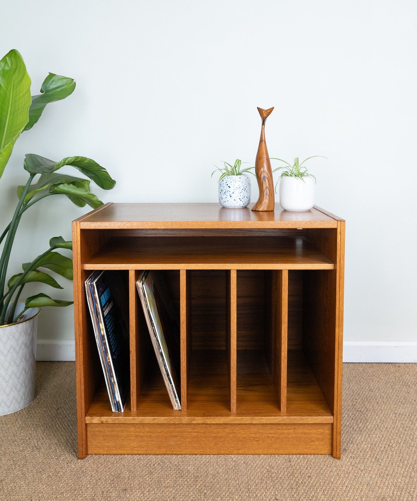 Vintage Mid Century Danish Teak Record Cabinet Shelves Small Sideboard