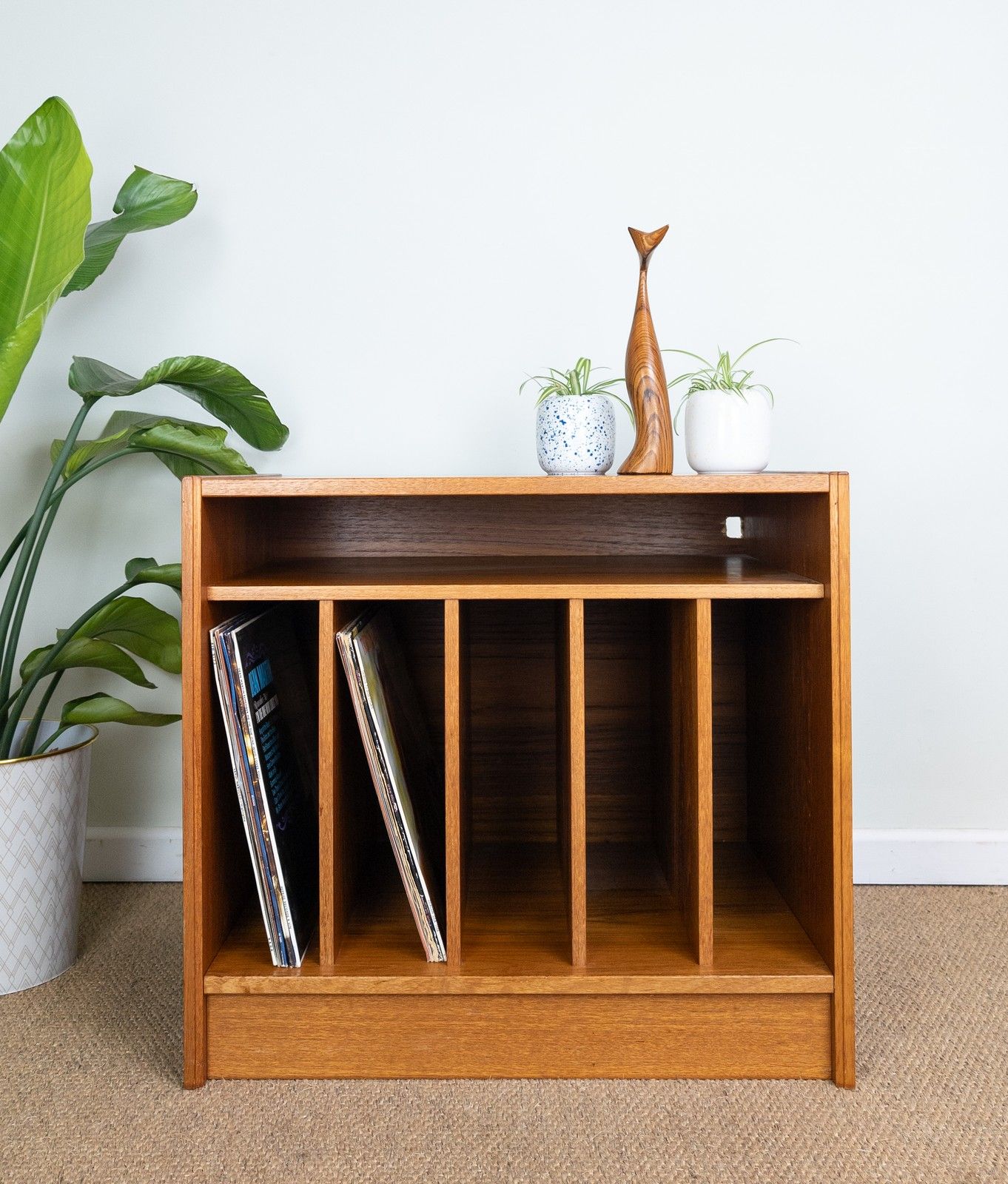 Vintage Mid Century Danish Teak Record Cabinet Shelves Small Sideboard photo for sale