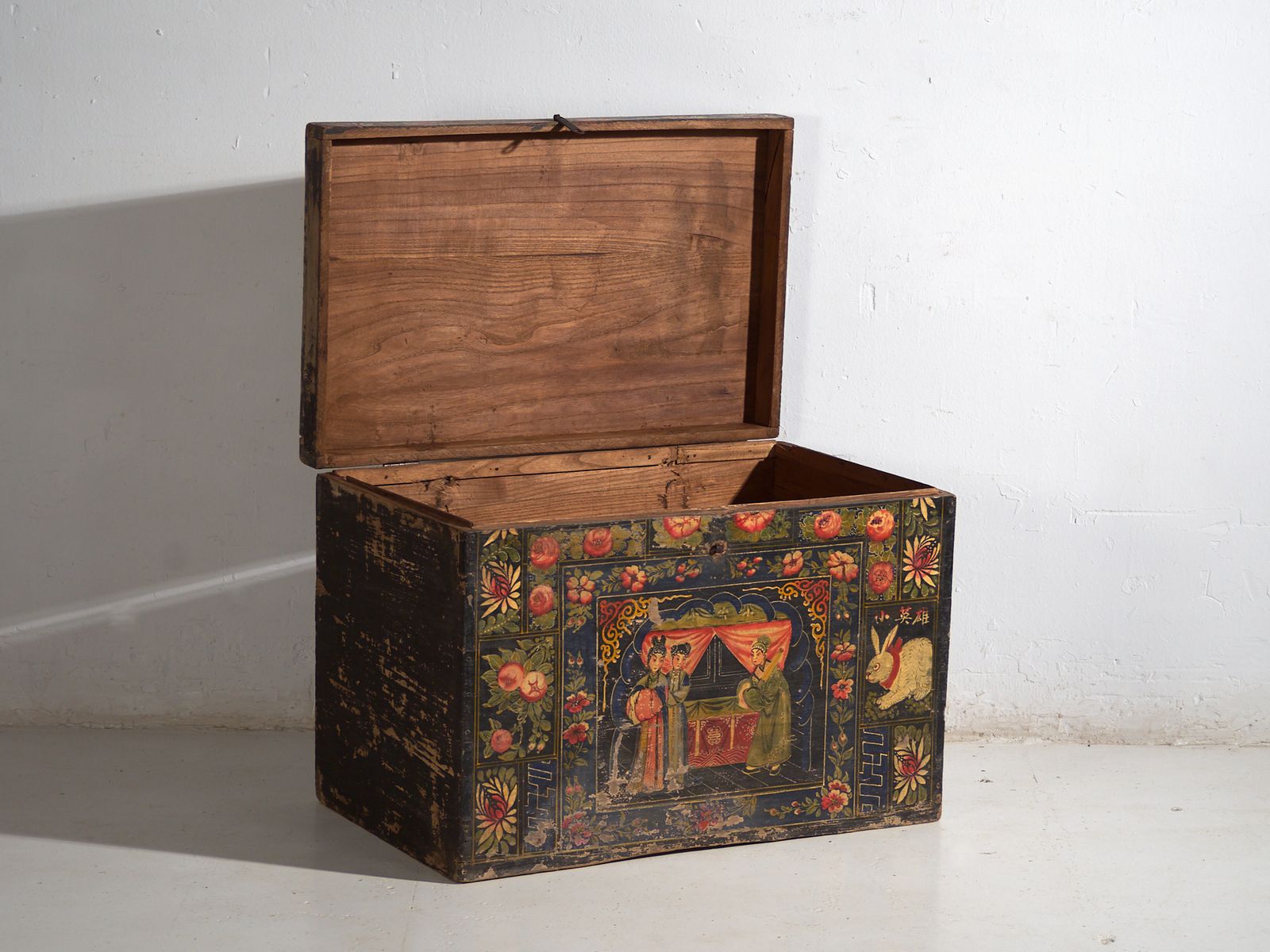 Antique Painted Chinese Trunk In Pine Wood  China Circa 1900 photo for sale