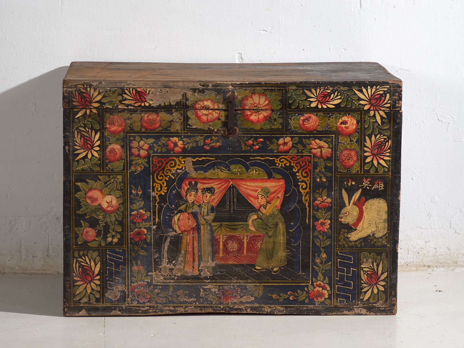 Antique Painted Chinese Trunk In Pine Wood  China Circa 1900 photo vinterior