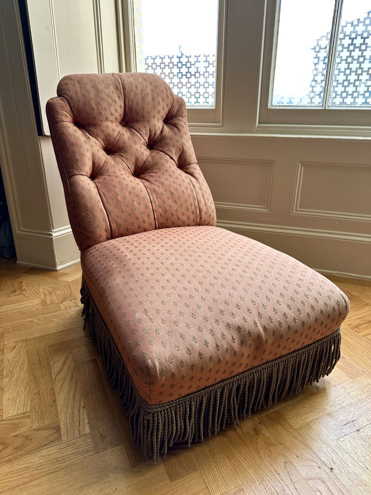 Antique Slipper Chair With Fringe photo Furniture