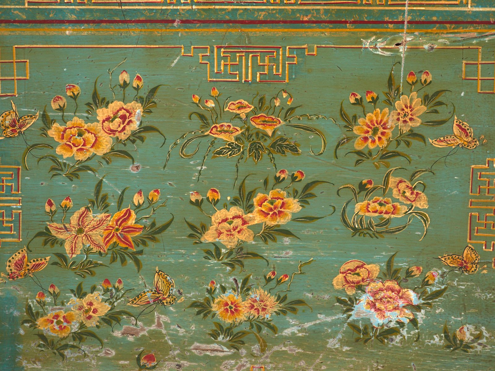 Antique Painted Chinese Trunk In Pine Wood – China, C.1900 photo vintage