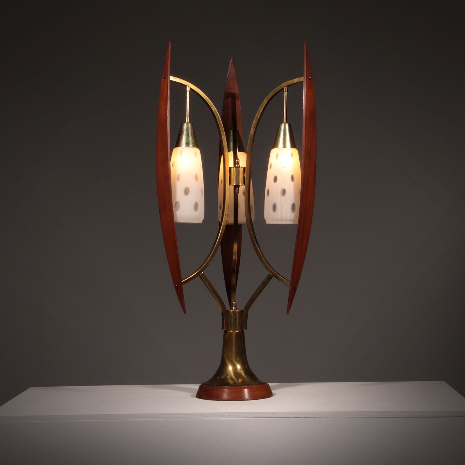 Biomorphic Table Lamps By Masjestic Lamp.Co USA Walnut And Brass 1960