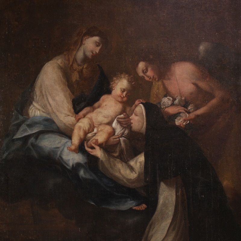 Antique Painting Adoration Of Saint Rose Of Lima With Madonna And Child From The 18th Century photo 5000.0