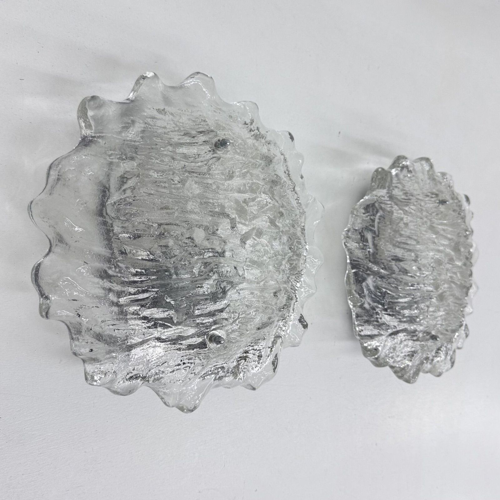 photo furniture Mid Century Set Of 2 Large Ice Glass Wall Lamps , 1970s