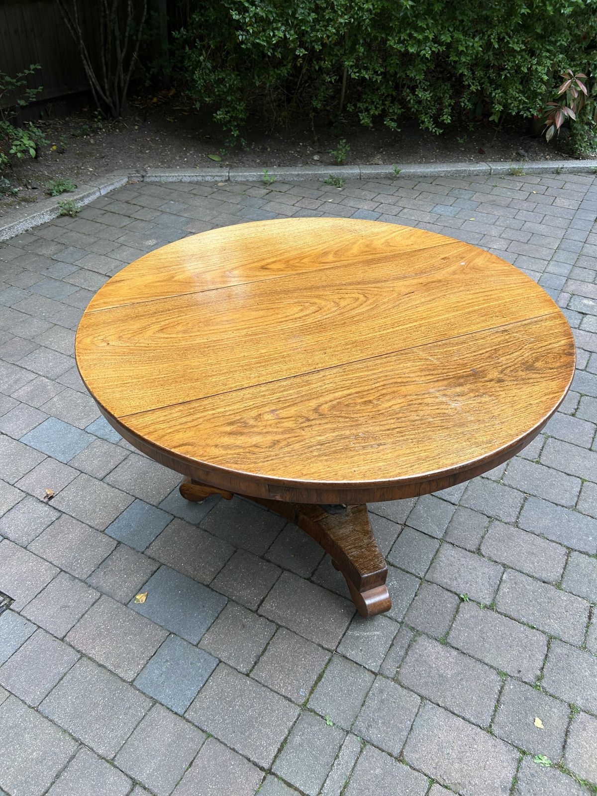 Antique Oak Tilt Top Round Pedestal Table For Sale