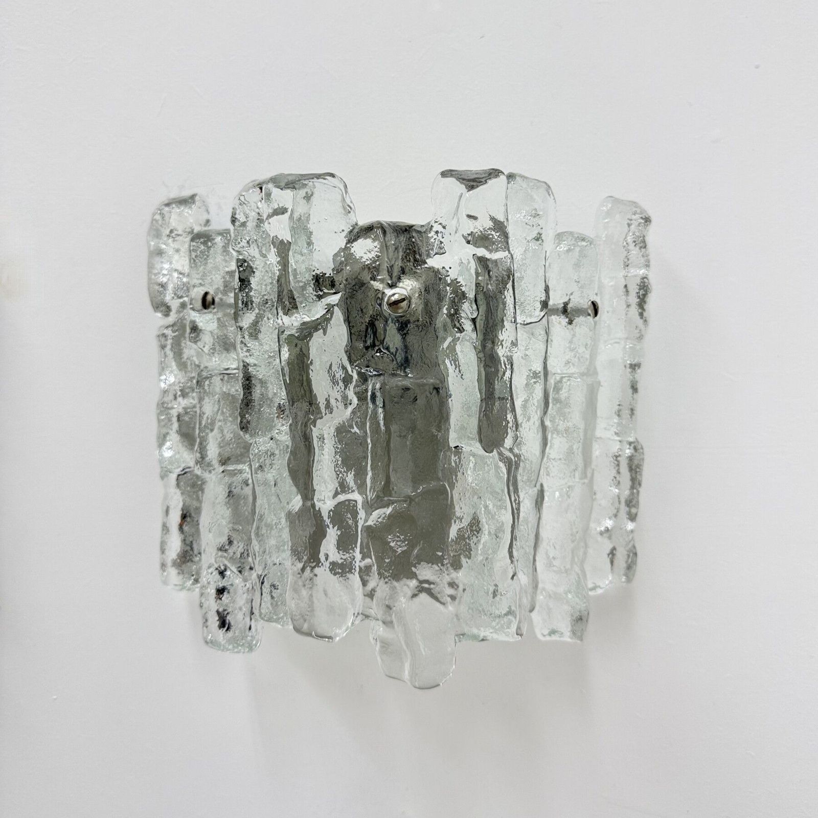 Pair Of Wall Sconces Ice Glass And Metal By J.T. Kalmar For Kalmar, 60s photo 1341.0