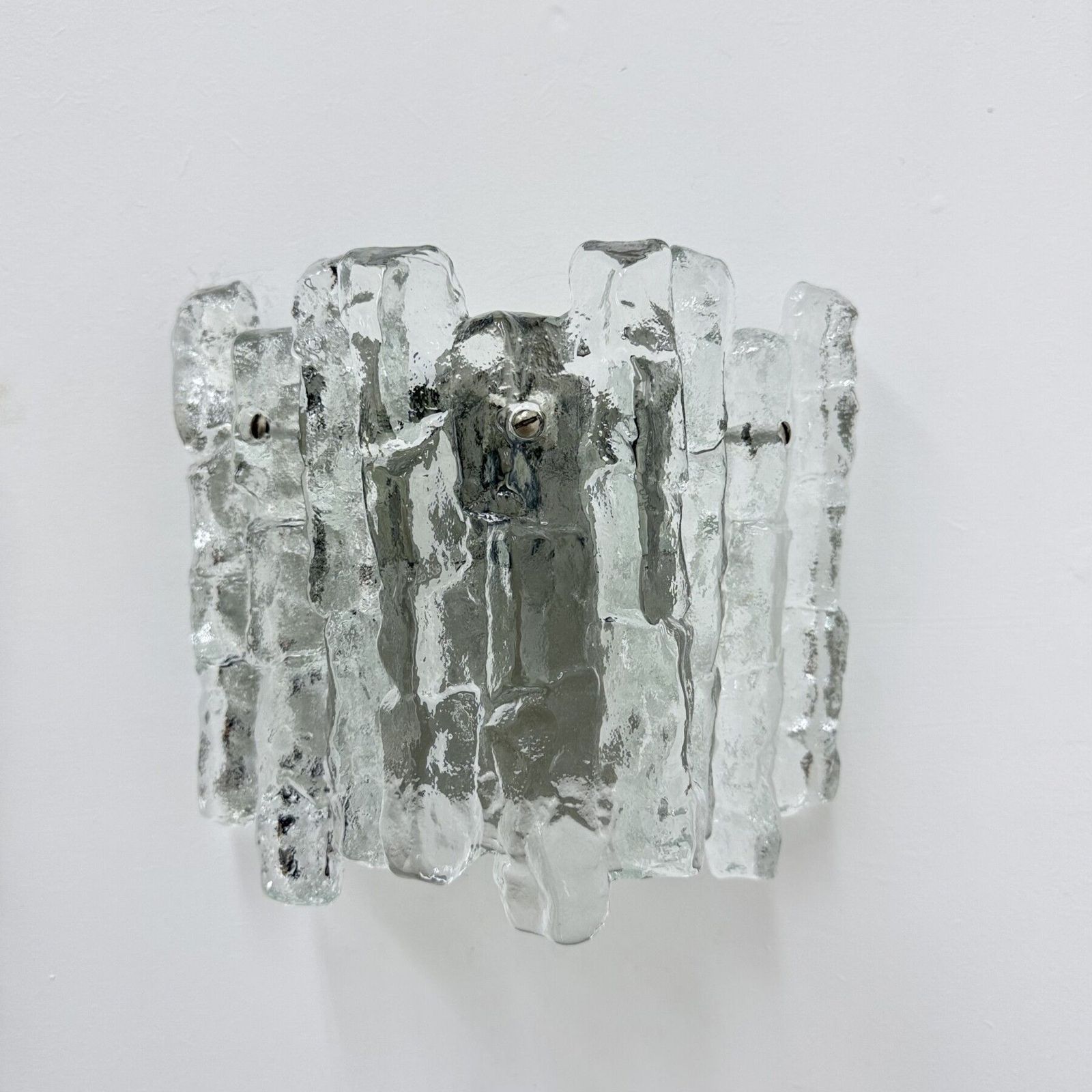 photo vinterior Pair Of Wall Sconces Ice Glass And Metal By J.T. Kalmar For Kalmar, 60s