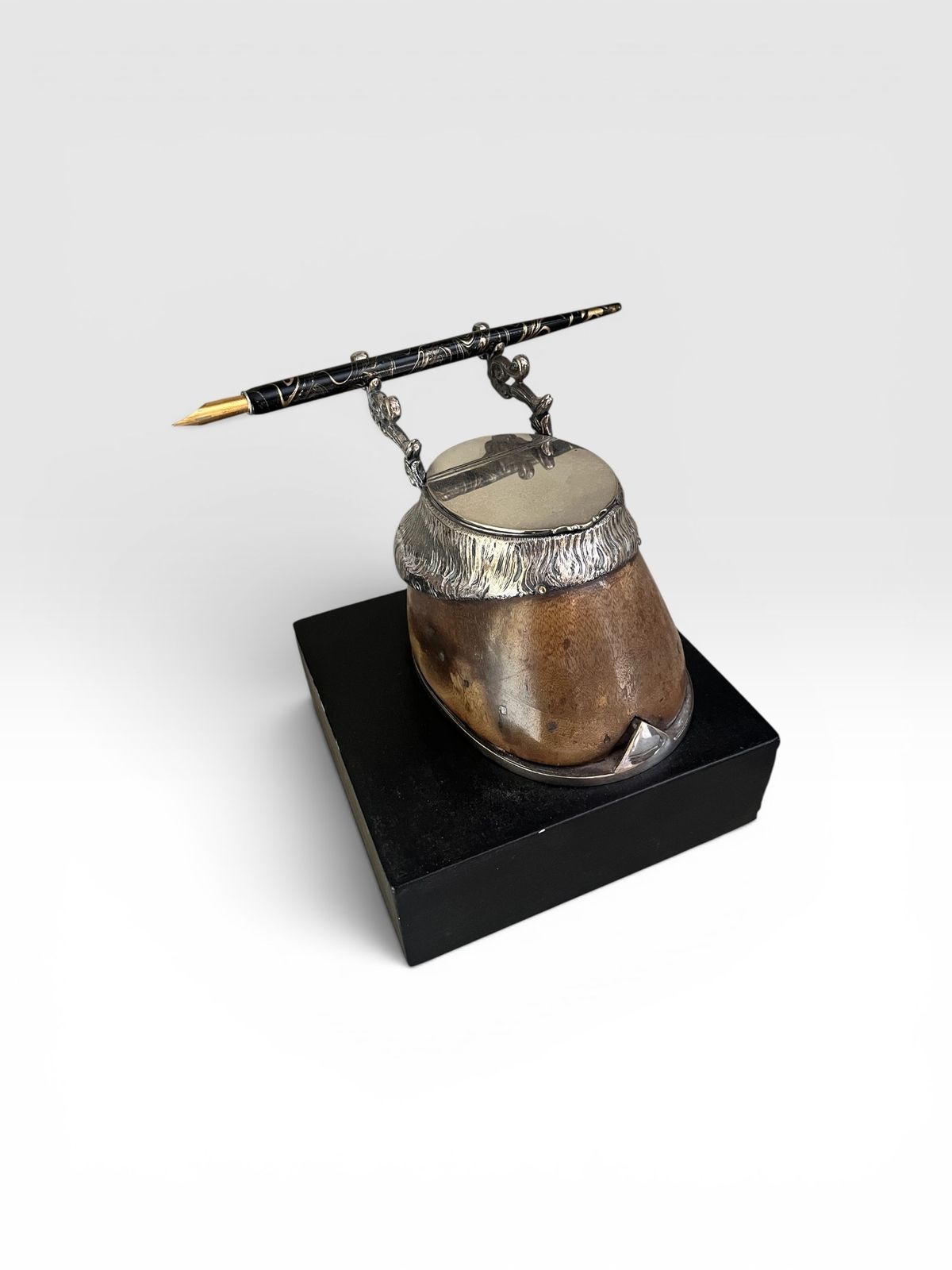 A Late 19th Century Silver Plate Hoof Inkwell With Pen Rest, By Rowland Ward & Co