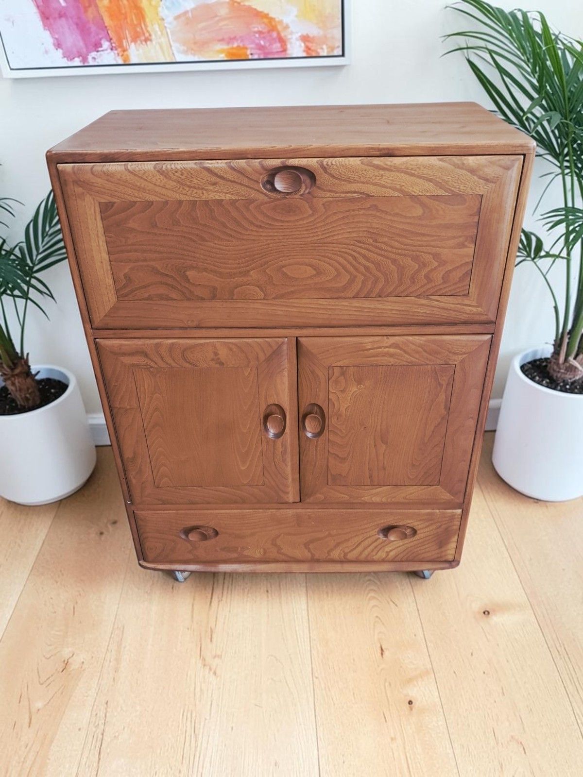 Mid Century Ercol Drinks Cabinet Writing Bureau Laptop Desk Workstation Elm photo 725.0