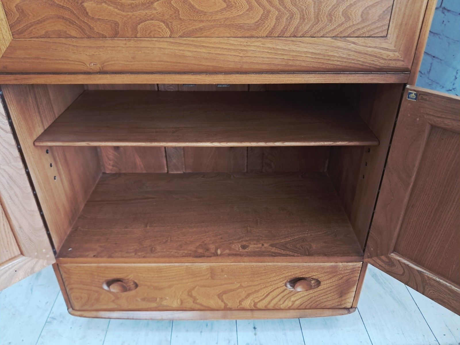 photo buy Mid Century Ercol Drinks Cabinet Writing Bureau Laptop Desk Workstation Elm