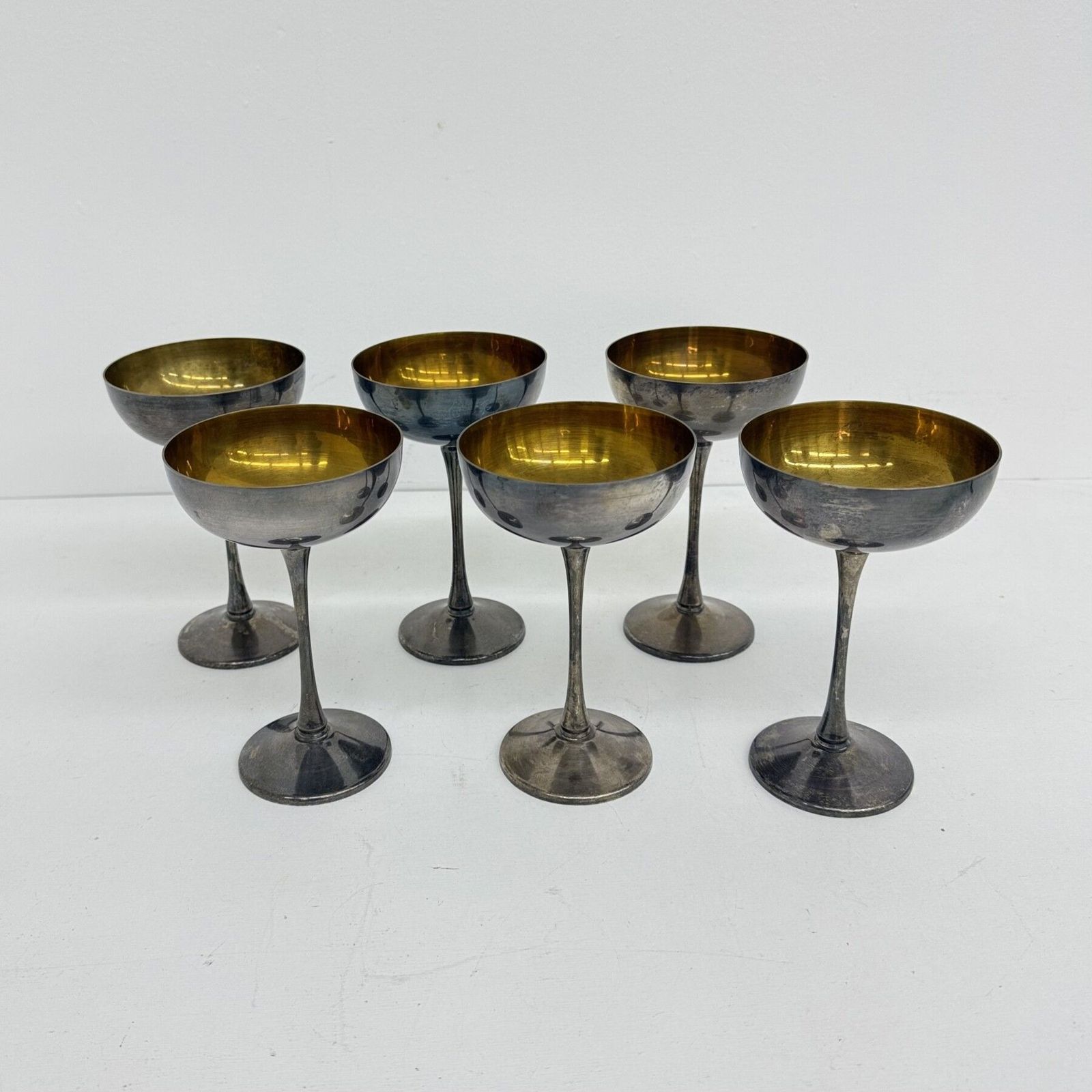 Ensemble de 6 coupes à champagne en laiton argenté, années 1970, Italie photo Décoration