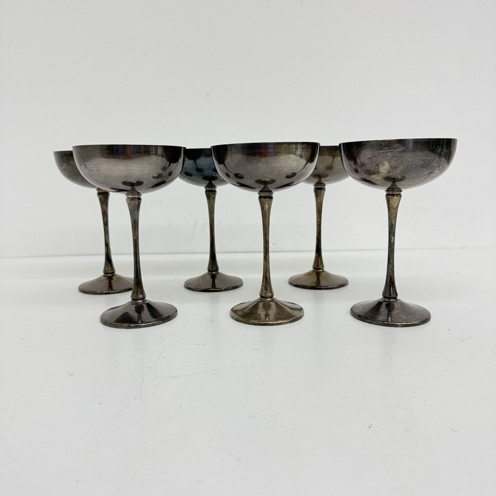 Woonaccessoires Set Van 6 Messing Verzilverde Champagnecoupes, Jaren 1970, Italië photo