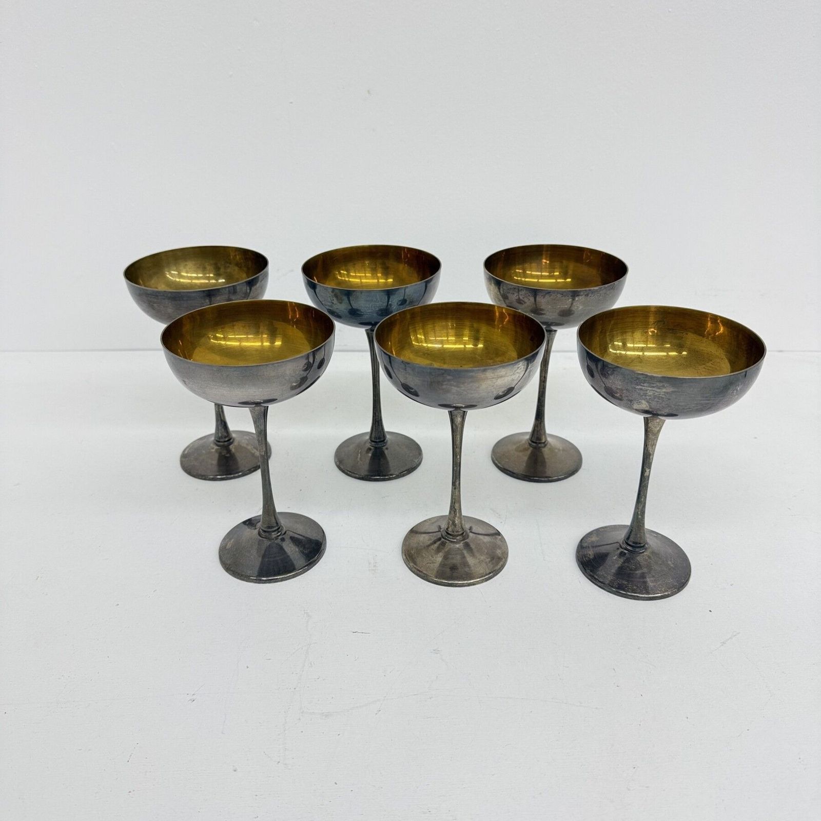 296.0 Ensemble de 6 coupes à champagne en laiton argenté, années 1970, Italie photo