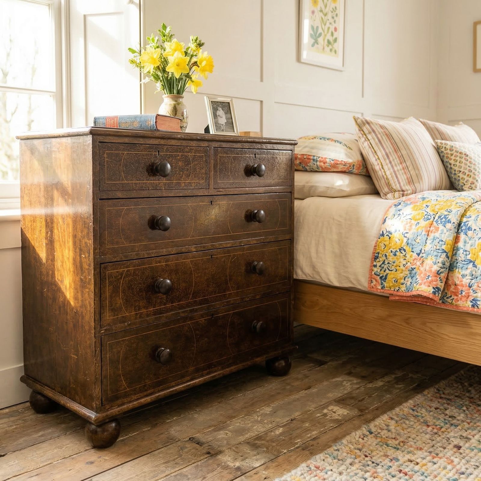 1330.0 Antique Painted Pine Chest Of Drawers photo