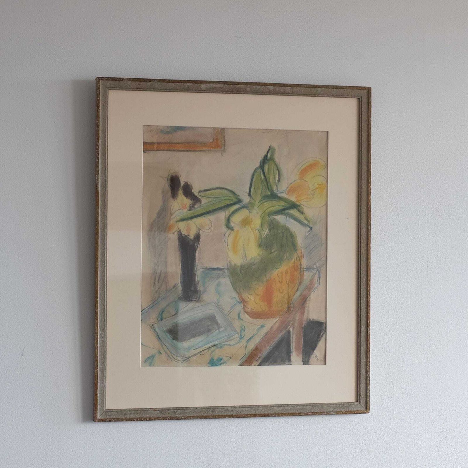 Swedish Still Life Drawing, Mid Century Scandinavian Art, Vintage Art photo for sale