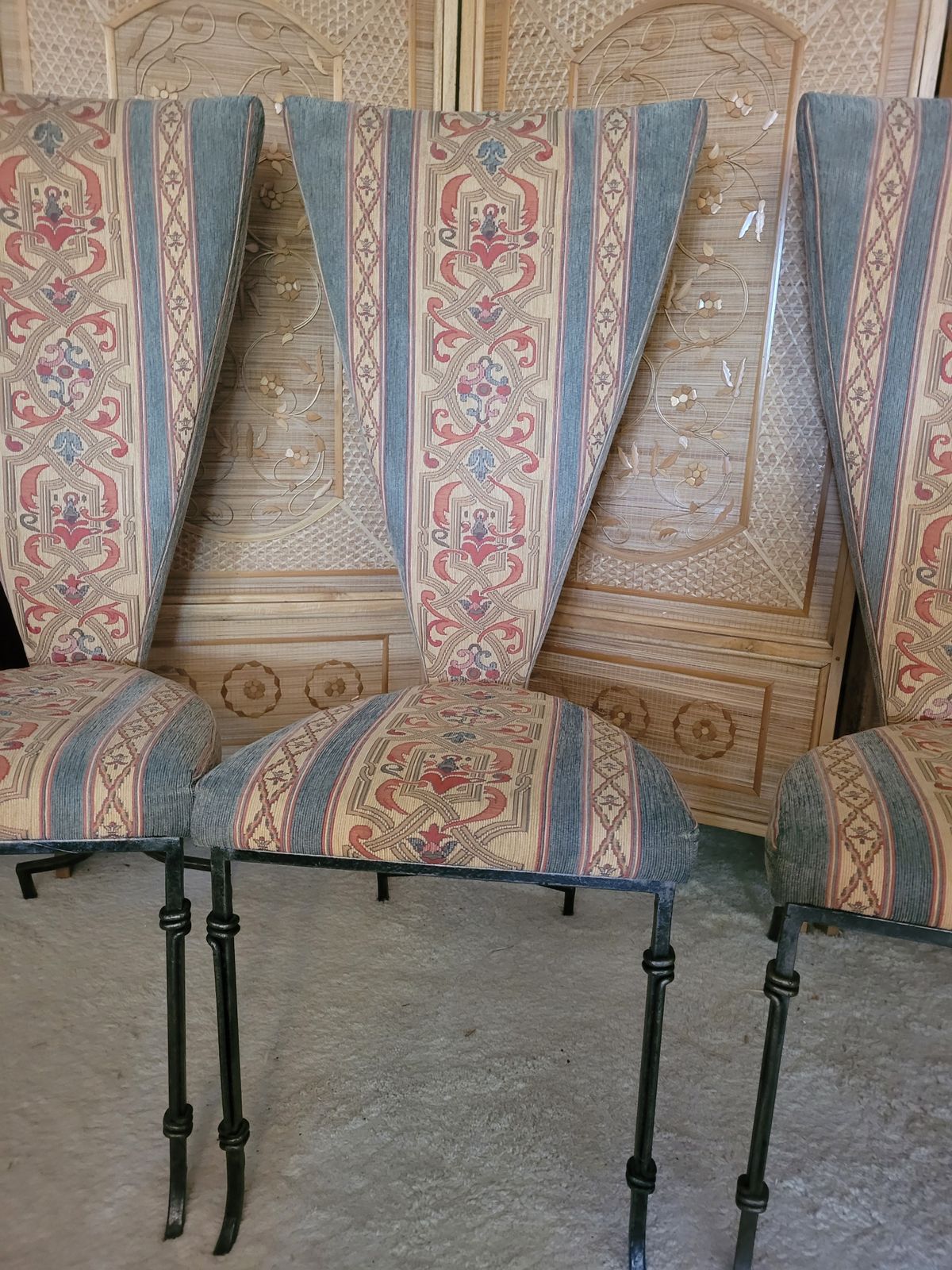 Vintage Regency Style High Back Designer Italian Wrought Iron Dining Chairs   Set Of 4 photo for sale
