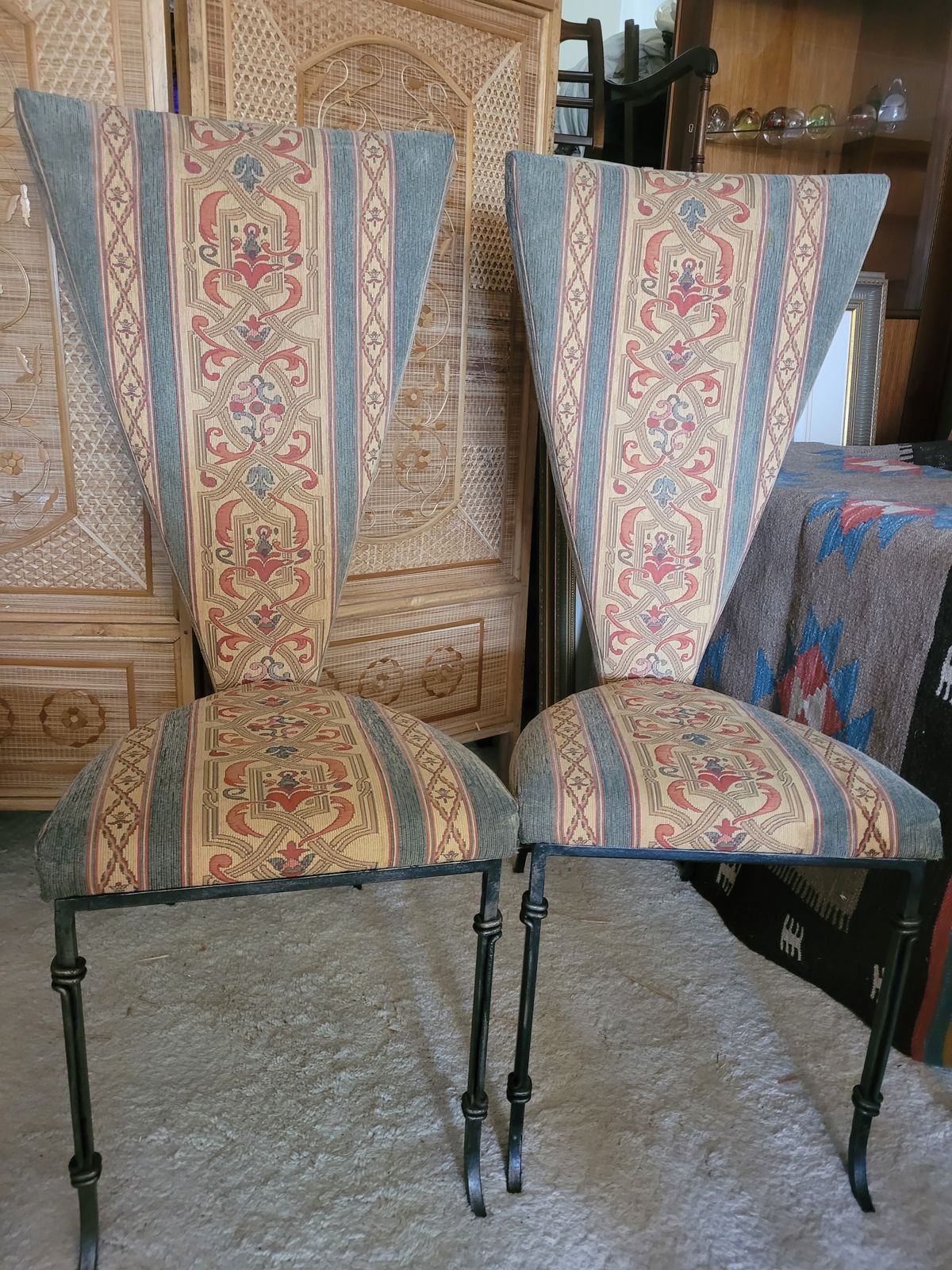 Vintage Regency Style High Back Designer Italian Wrought Iron Dining Chairs   Set Of 4 photo Furniture
