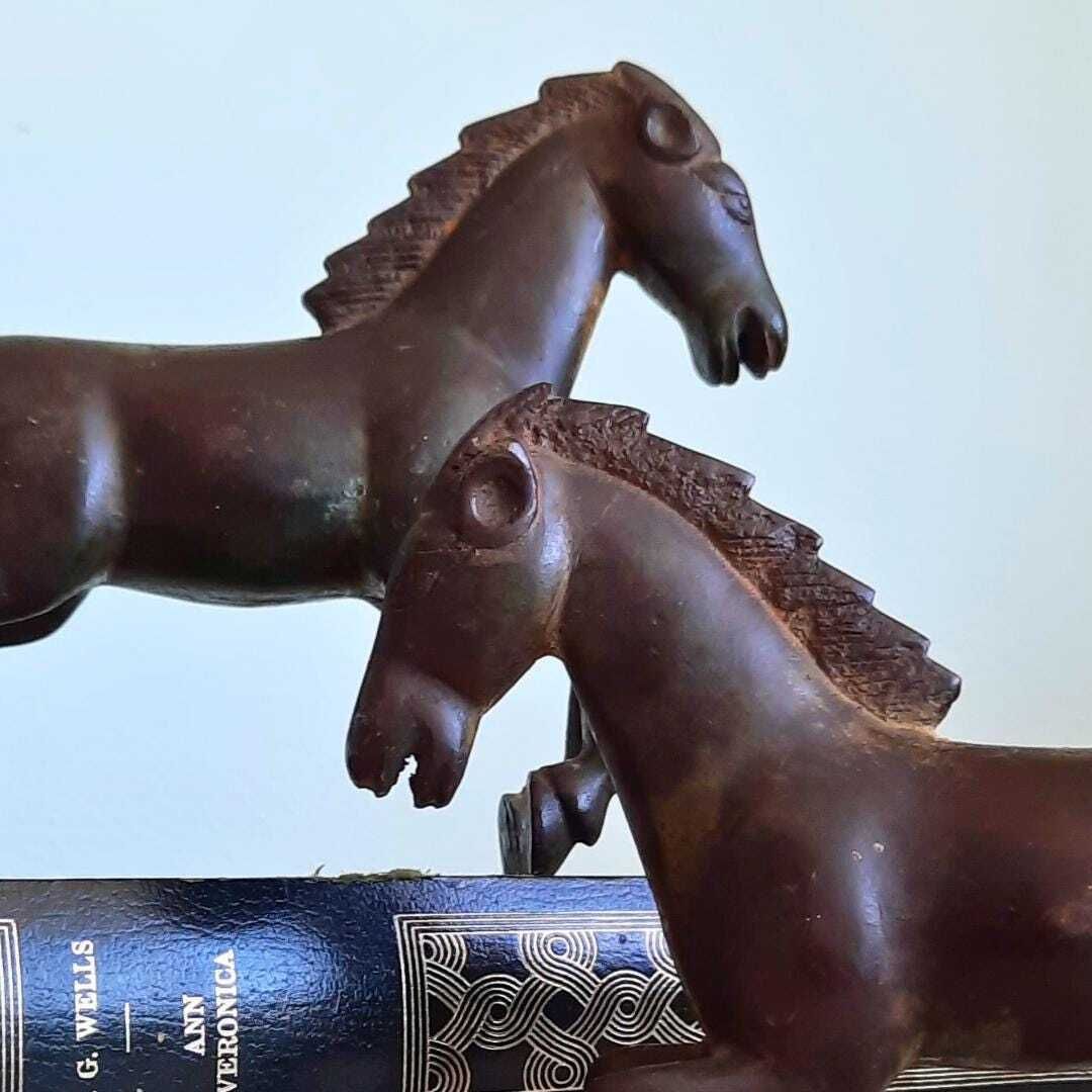 Mid Century Chinese Tang Style Bronzed Metal Galloping Horses Pair photo 55.0
