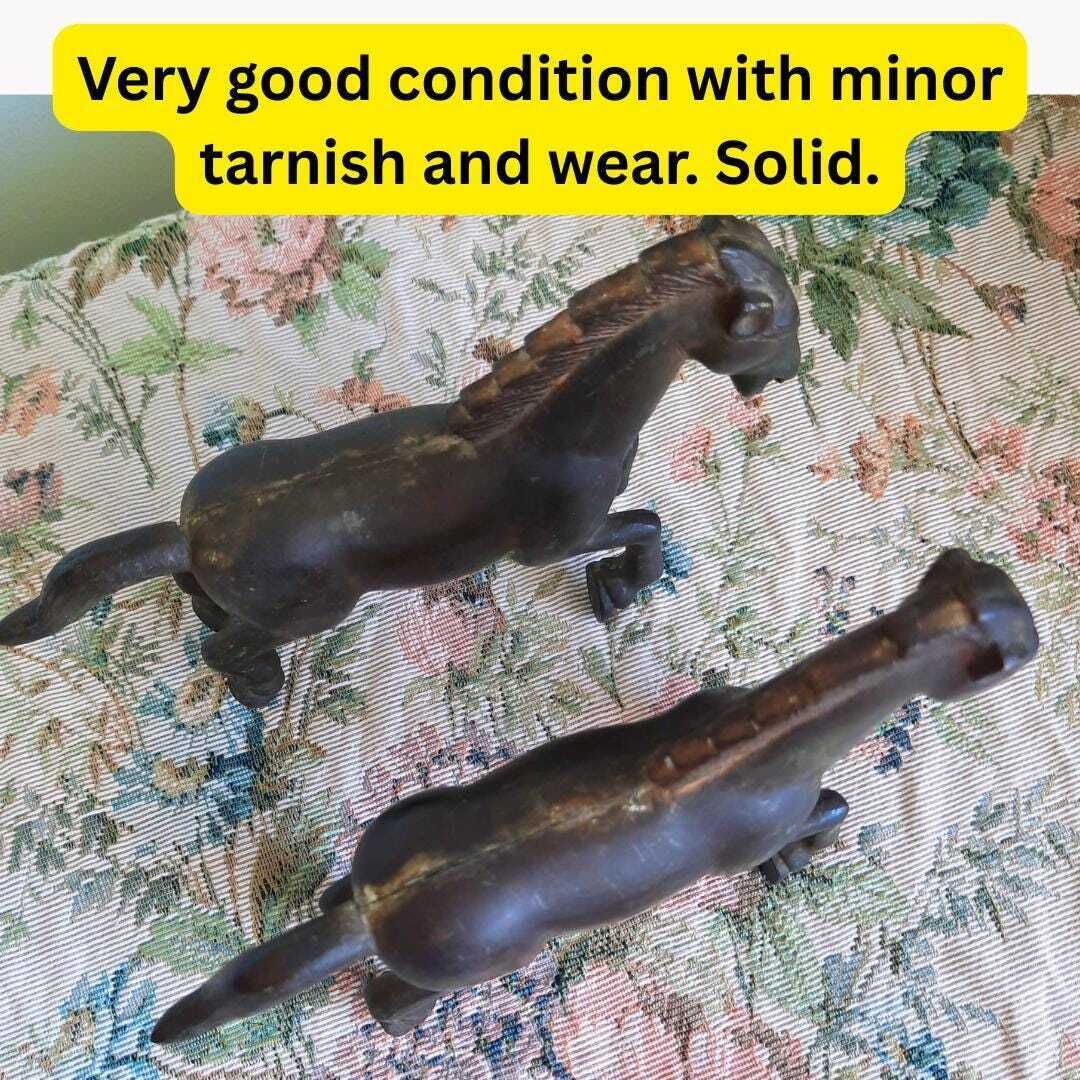 Mid Century Chinese Tang Style Bronzed Metal Galloping Horses Pair photo vinterior