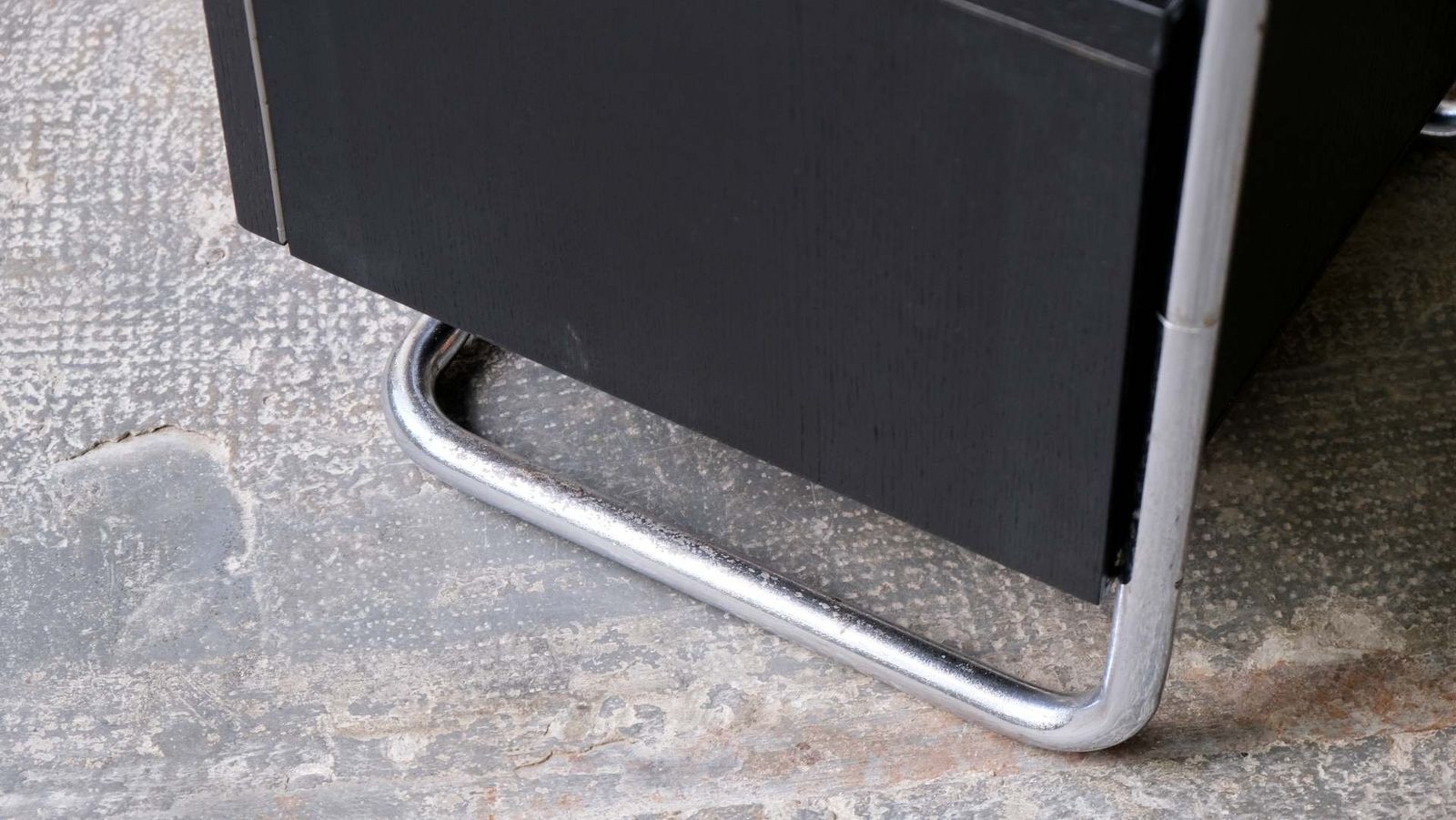 Bauhaus Bedside Table In Black With Chromed Tubular Steel photo furniture
