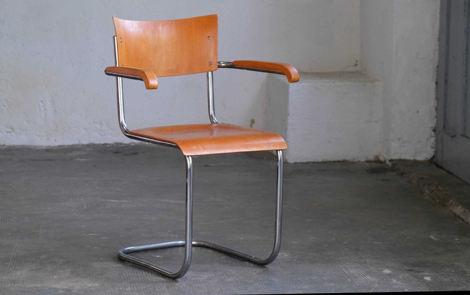 Bauhaus Cantilever Armchair By Mart Stam, In Orange Brown photo furniture