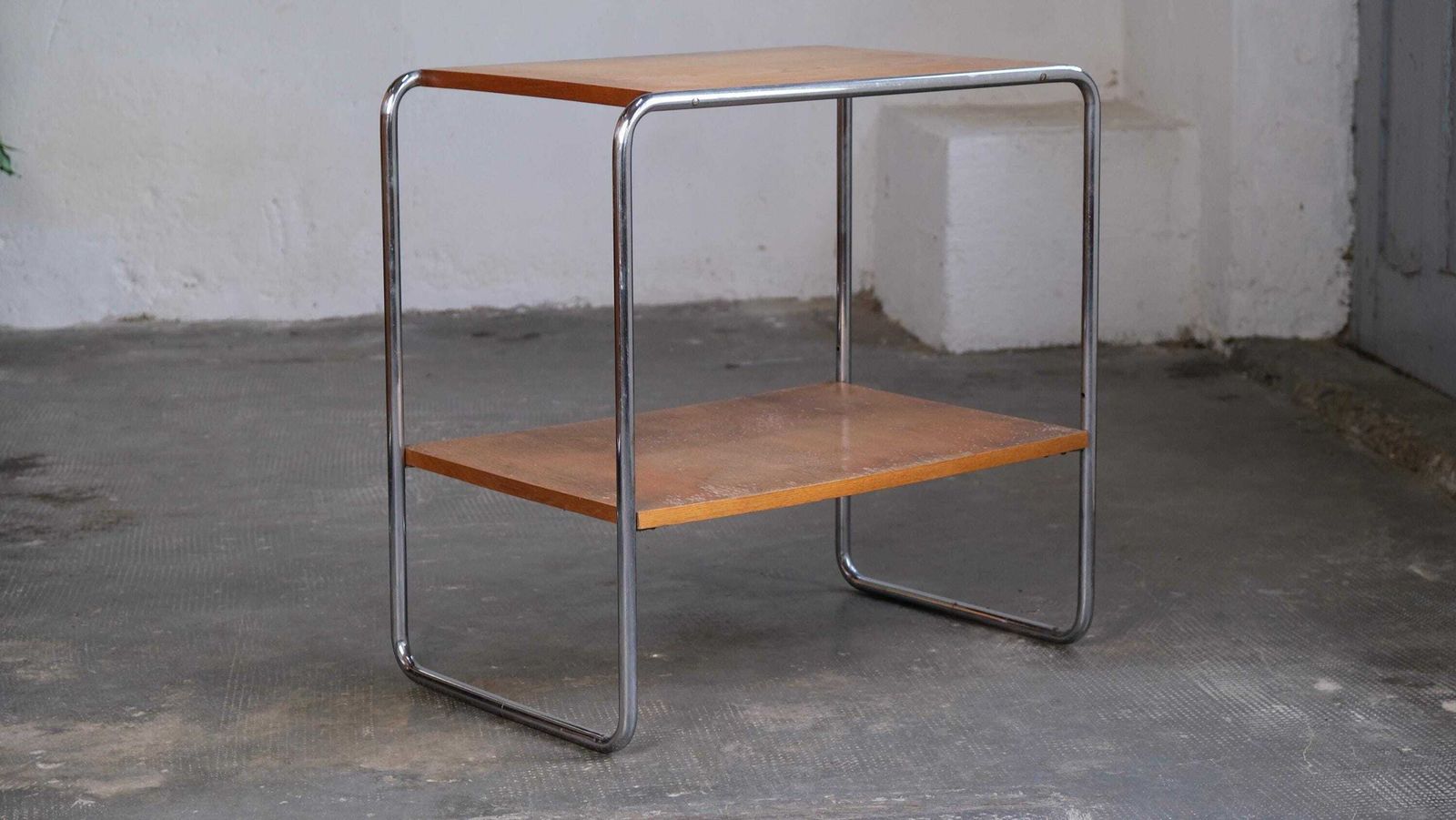 Bauhaus Shelf / Side Table With Chrome Plated Steel Tube Frame #62 photo furniture