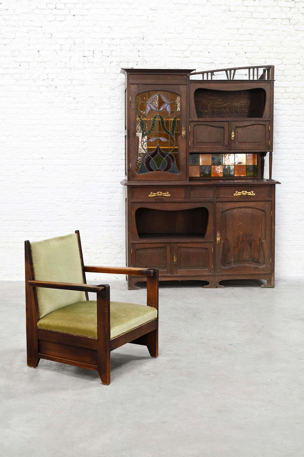 Art Nouveau Cabinet Attributed To Gustave Serrurier Bovy, Belgium, Circa 1900 photo vinterior