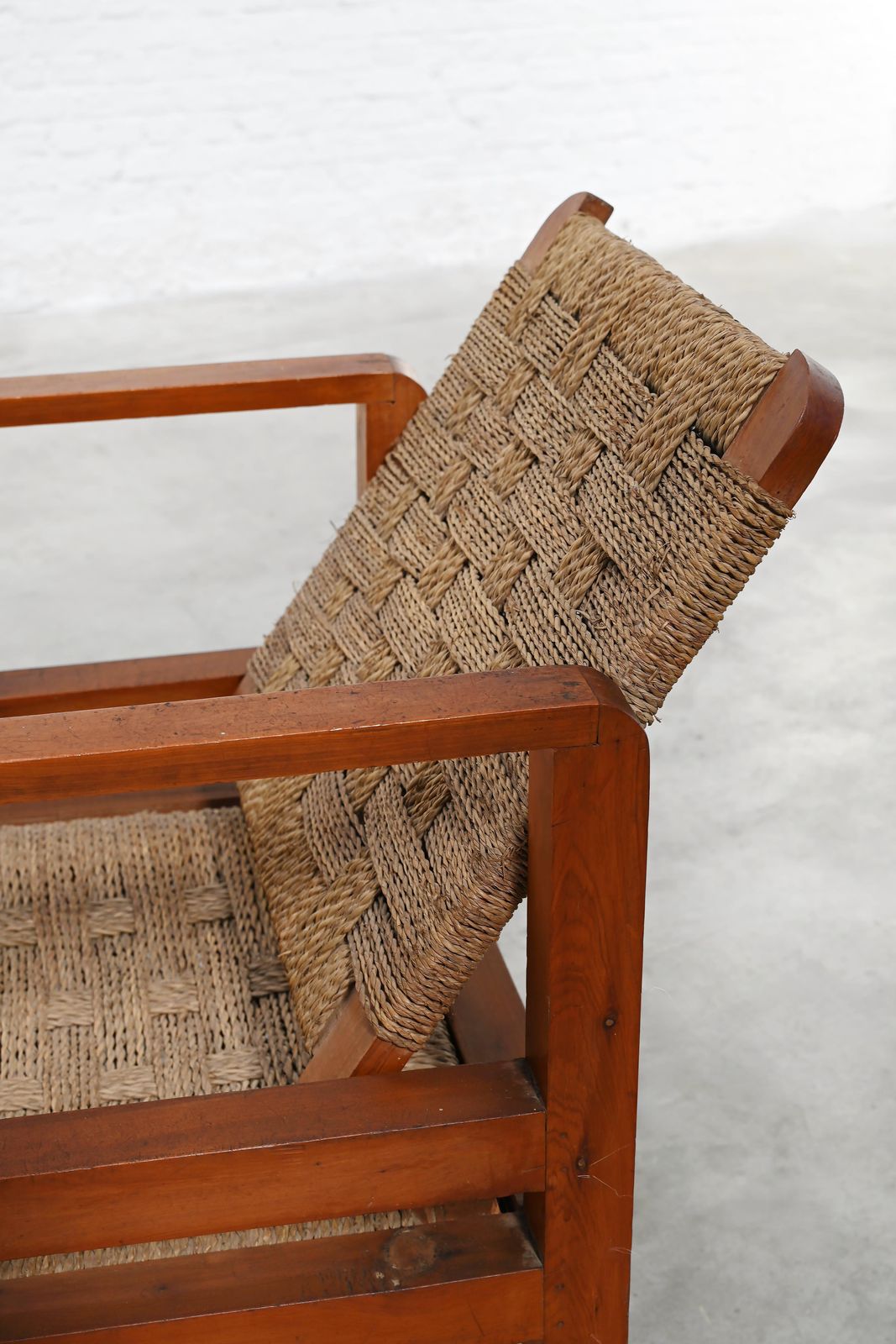 photo furniture Pair Of French Oak And Woven Straw Armchairs, France, 1960s