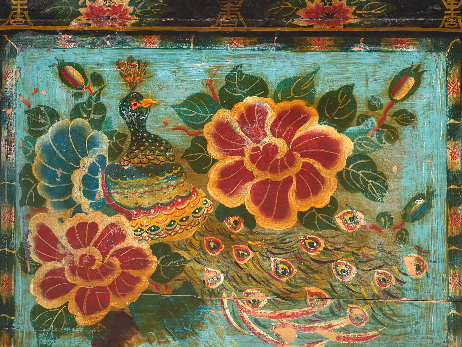 photo furniture Antique Painted Chinese Trunk In Pine Wood – China, Circa 1900